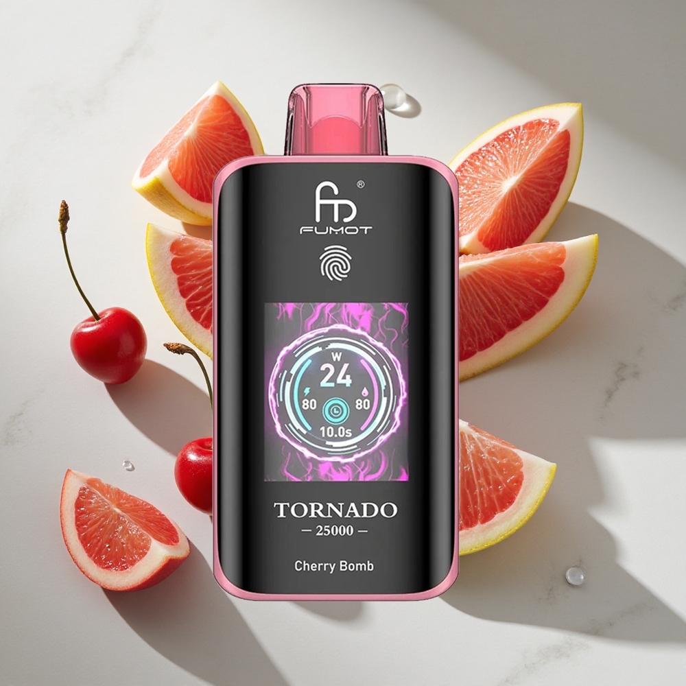 Kers Bom (Cherry Bomb) Fumot Tornado 25000 Puffs Nederland vapes met HD-scherm  20ml Pre-filled E-liquid