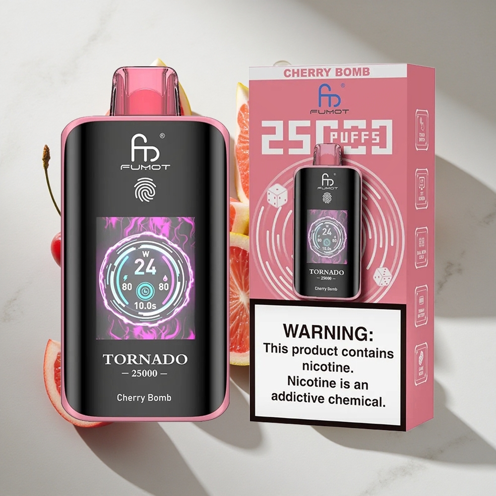 Kers Bom (Cherry Bomb) Fumot Tornado 25000 Puffs Nederland vapes met HD-scherm  20ml Pre-filled E-liquid