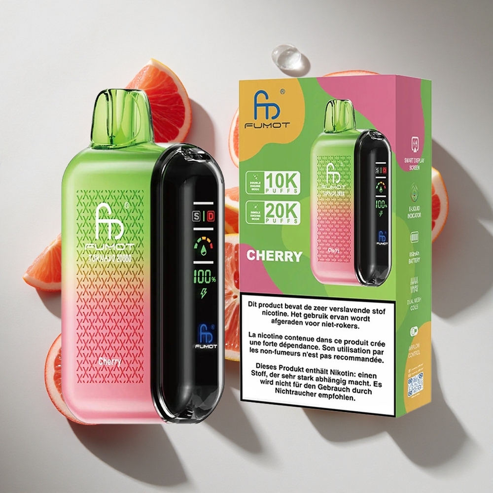 Kers Fumot Tornado 20000 Puffs Nederland vapes met 20ml Vloeistof  Dual Mesh Coil