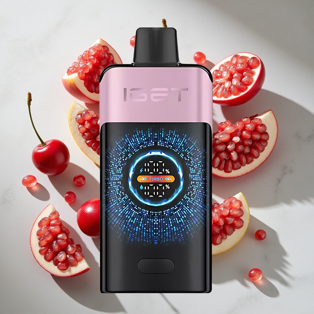 Kers Granaatappel IGET ONE 12000 Puffs 2700 mAh Batterij Nederland vapes Groot Gebogen Kleurenscherm