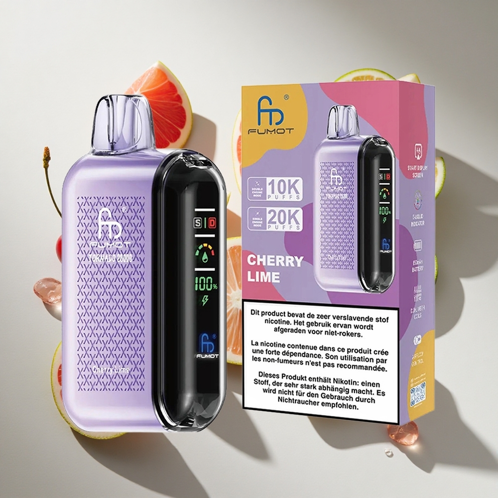 Kers Limoen Fumot Tornado 20000 Puffs Nederland vapes Dual Mesh Coil  Smart Display