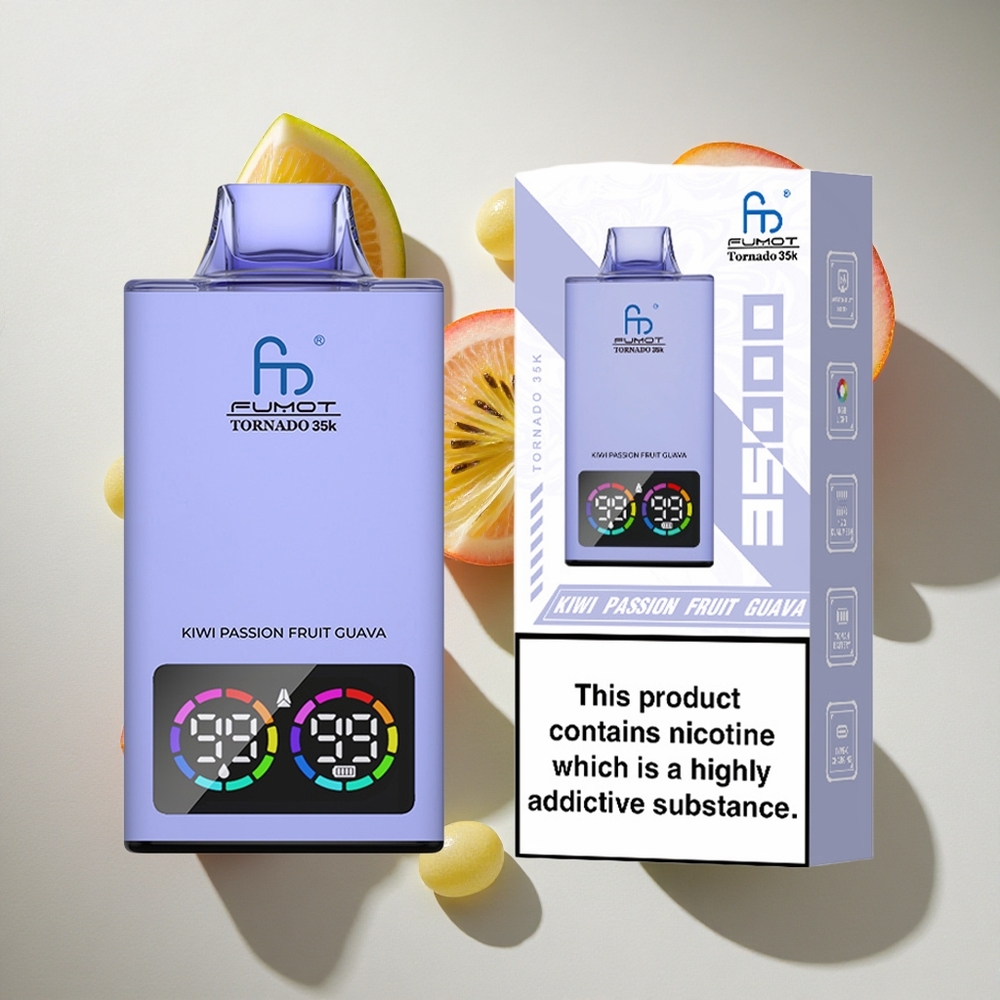 Kiwi Passievrucht Guava Fumot Tornado 35K Disposable 35000 Puffs Nederland vapes Dual Mesh Coil  RGB Verlichting