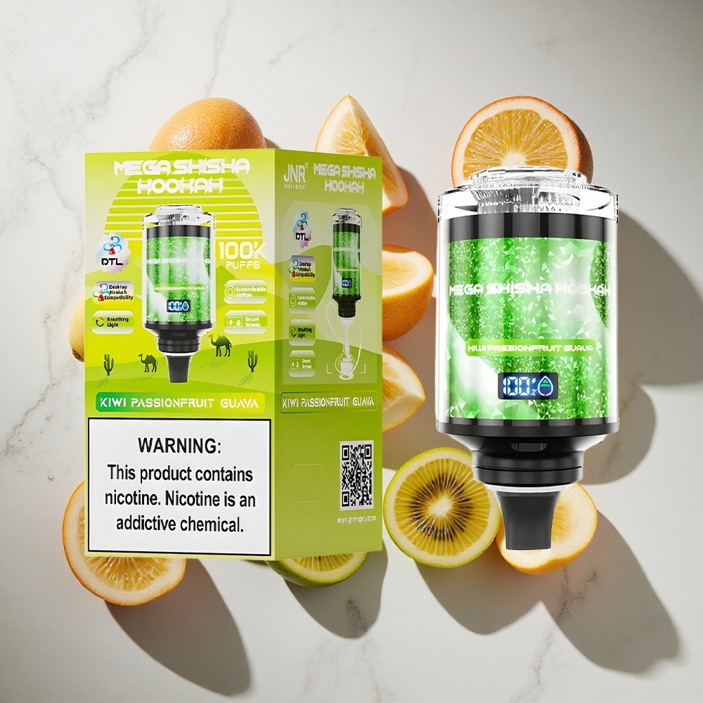 Kiwi Passievrucht Guava JNR Mega Shisha Hookah 100K 100000 puffs Nederland vapes Type-C opladen