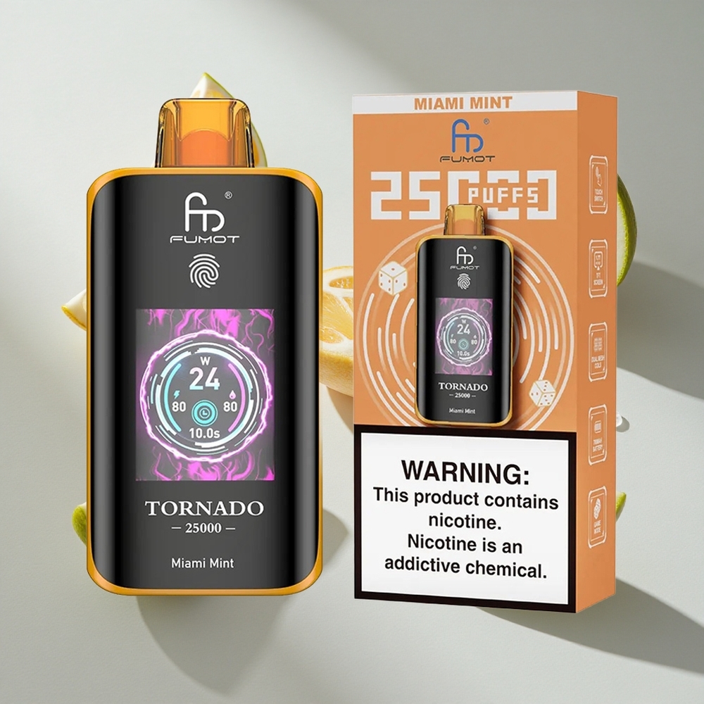 Miami Munt Fumot Tornado 25000 Puffs Nederland vapes met 20ml Voorgevulde E-liquid en Type-C Opladen