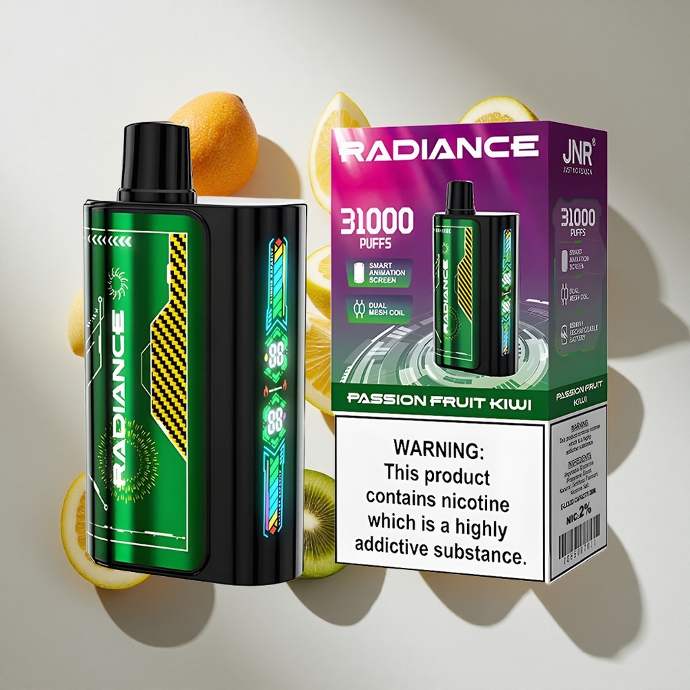 Passion Fruit Kiwi JNR Radiance 31000 Puffs Nederland vapes met 28ml e-vloeistof en Type-C Opladen