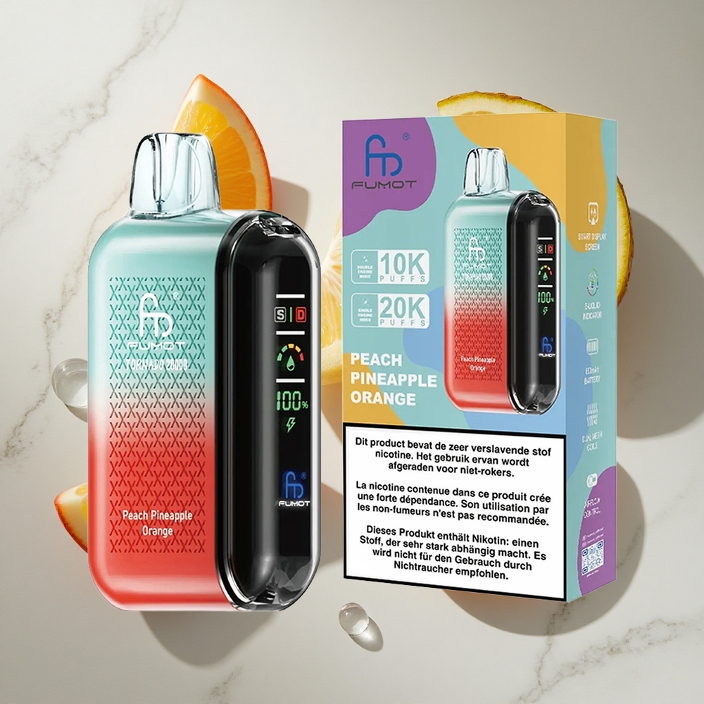 Perzik Ananas Sinaasappel Fumot Tornado 20000 Puffs Nederland vapes Dual Mesh Coil 20ml