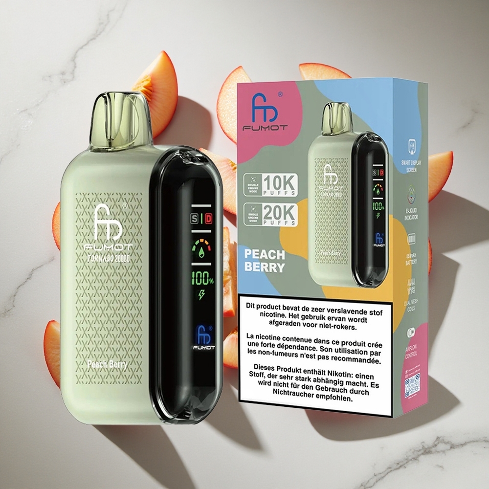 Perzik Bessen Fumot Tornado 20000 Puffs Nederland vapes met Dual Mesh Coil en Smart Display