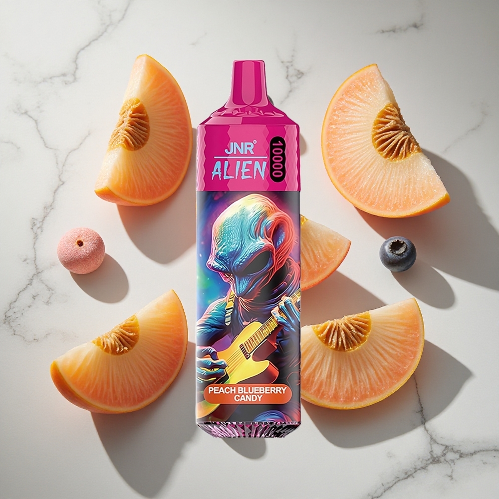 Perzik Blauwe Bes JNR Alien 10000 Puffs Nederland vapes met 20ml e-vloeistof en RGB LED