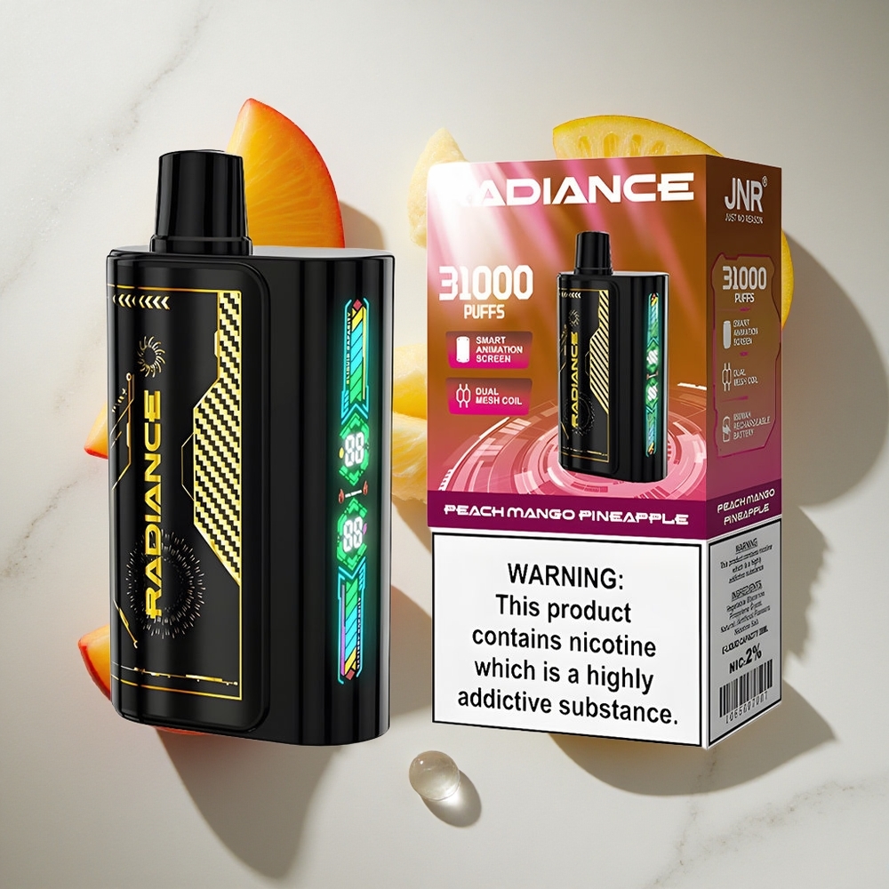 Perzik Mango Ananas JNR Radiance 31000 Puffs Nederland vapes met 950 mAh oplaadbare batterij