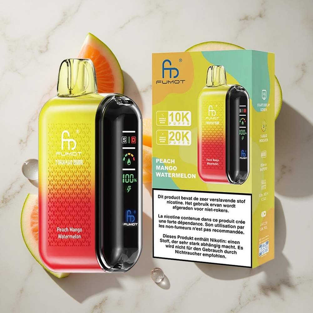 Perzik Mango Watermeloen Fumot Tornado 20000 Puffs Nederland vapes Dual Mesh Coil 20ml