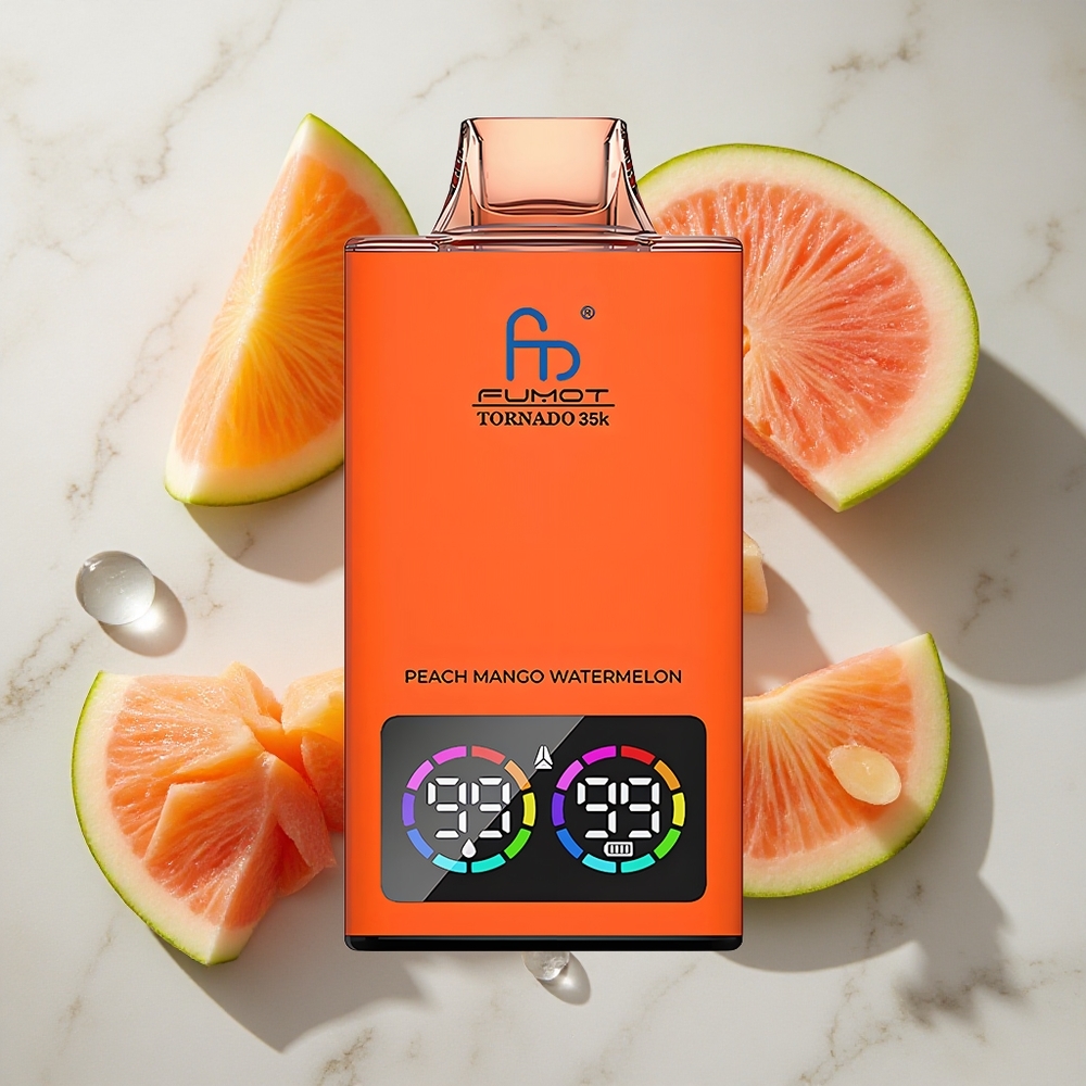 Perzik Mango Watermeloen Fumot Tornado 35K 35000 Puffs Nederland vapes Dual Mesh Coil  RGB Lights