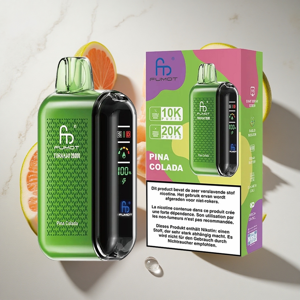 Pina Colada Fumot Tornado 20000 Puffs Nederland vapes met Dual Mesh Coil en 20ml e-vloeistof Capaciteit