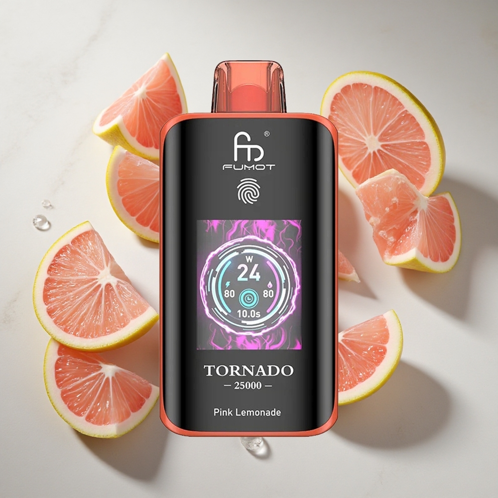 Roze Citroen Fumot Tornado 25000 Puffs Nederland vapes met 20ml e-vloeistof en USB-C opladen