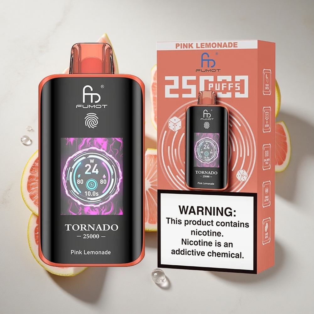 Roze Citroen Fumot Tornado 25000 Puffs Nederland vapes met 20ml e-vloeistof en USB-C opladen