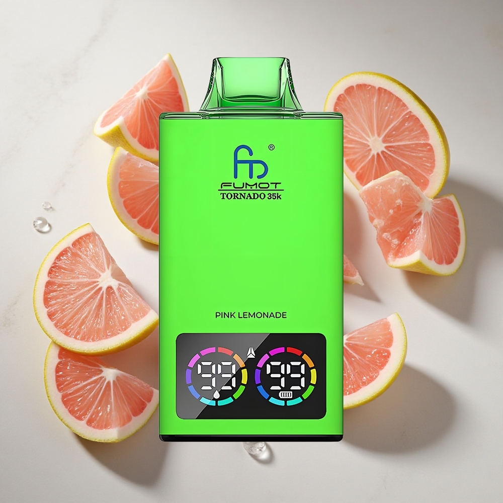 Roze Citroen Fumot Tornado 35K 35000 Puffs Nederland vapes Dual Mesh Coil  RGB-Lichten