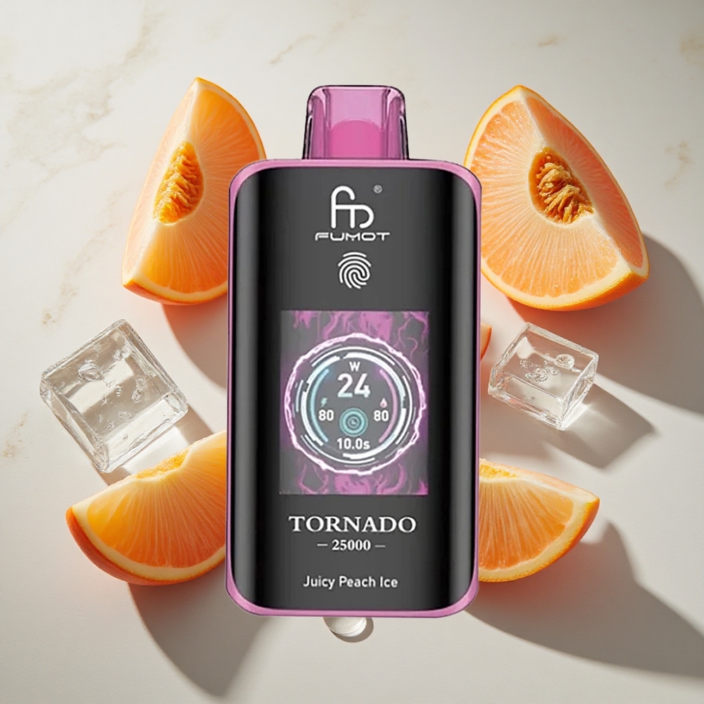 Sappige Perzik IJs Fumot Tornado 25000 Puffs Nederland vapes met 20ml Pre-filled E-liquid en Type-C opladen
