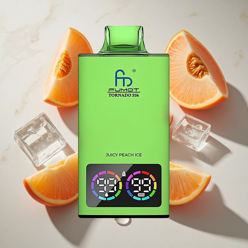 Sappige Perzik IJs Fumot Tornado 35K 35000 Puffs Nederland vapes Dual Mesh Coil  15ml E-juice