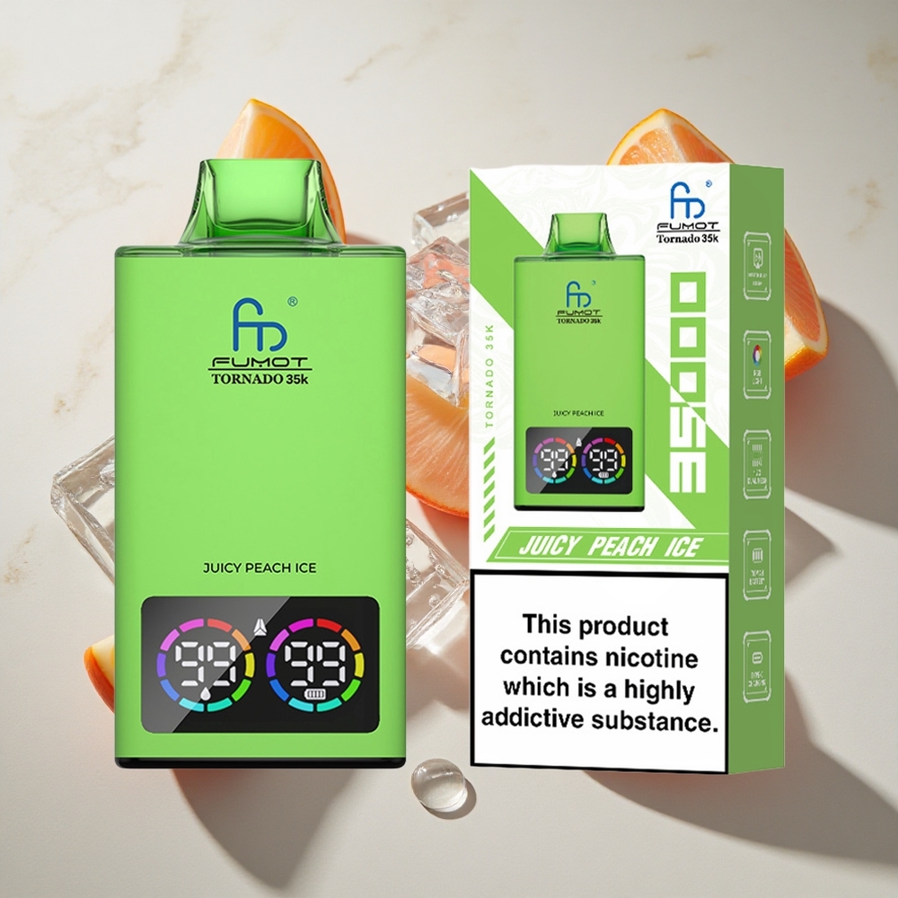 Sappige Perzik IJs Fumot Tornado 35K 35000 Puffs Nederland vapes Dual Mesh Coil  15ml E-juice