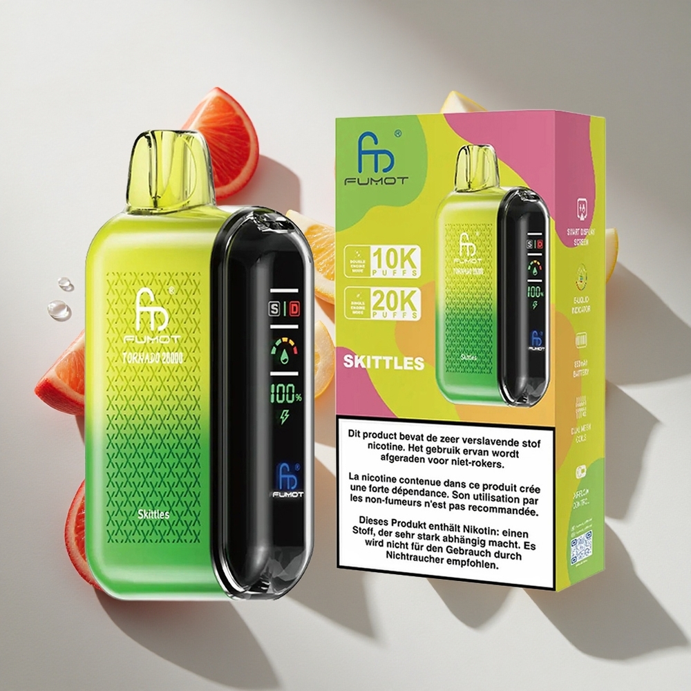 Skittles Fumot Tornado 20000 Puffs Nederland vapes met 20ml e-vloeistof  Dual Mesh Coil