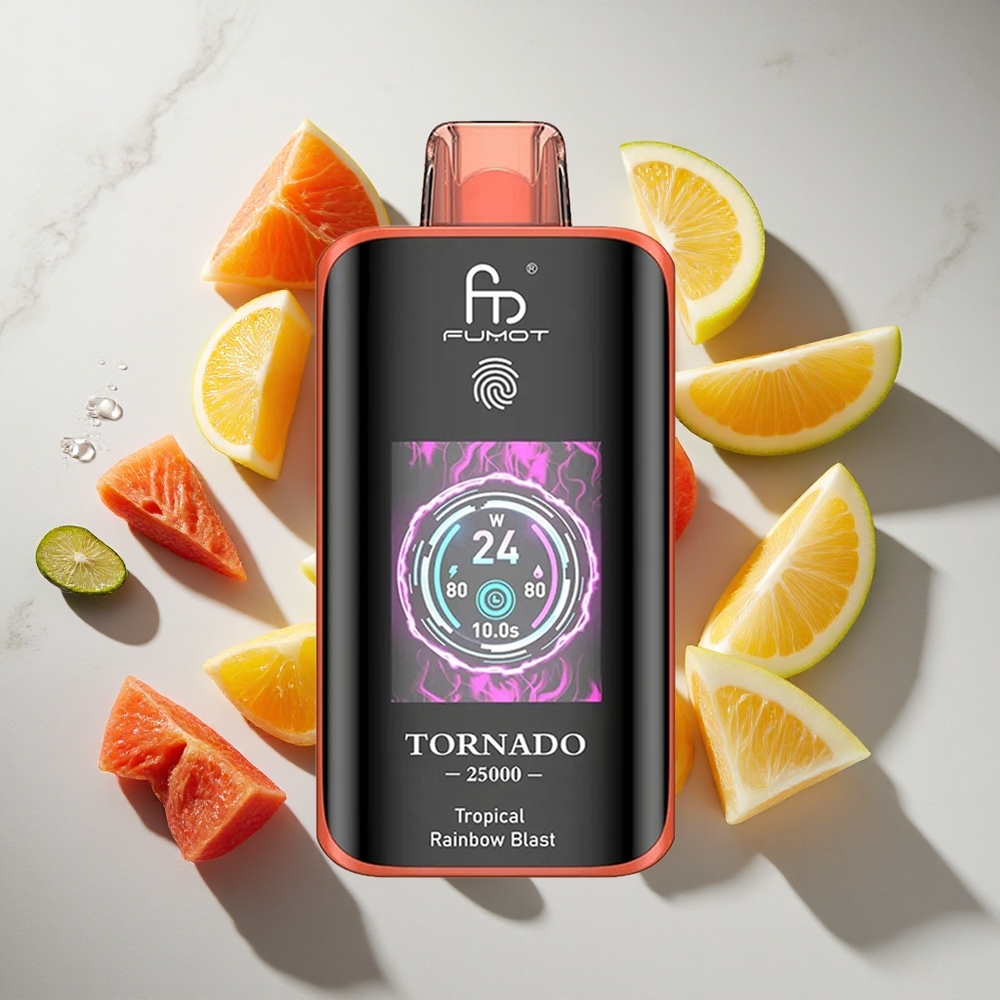 Tropische Regenboog Blast Fumot Tornado 25000 Puffs Nederland vapes met 20ml Voorgevulde E-liquid en Type-C oplaadpoort