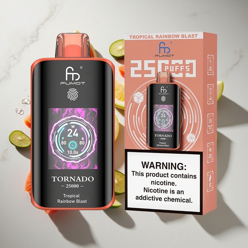 Tropische Regenboog Blast Fumot Tornado 25000 Puffs Nederland vapes met 20ml Voorgevulde E-liquid en Type-C oplaadpoort