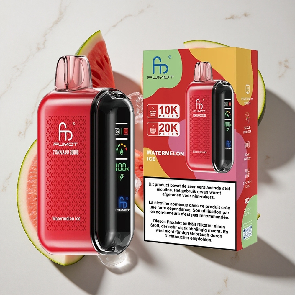 Watermeloen IJs Fumot Tornado 20000 Puffs Nederland vapes Dual Mesh Coil  850mAh