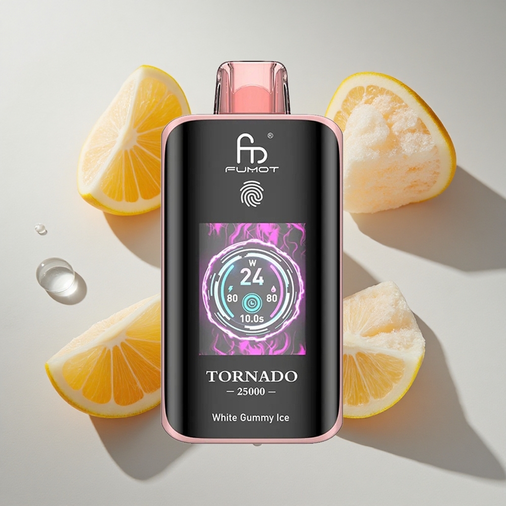Witte Gummy IJs Fumot Tornado 25000 Puffs Nederland vapes met HD-scherm  Type-C opladen