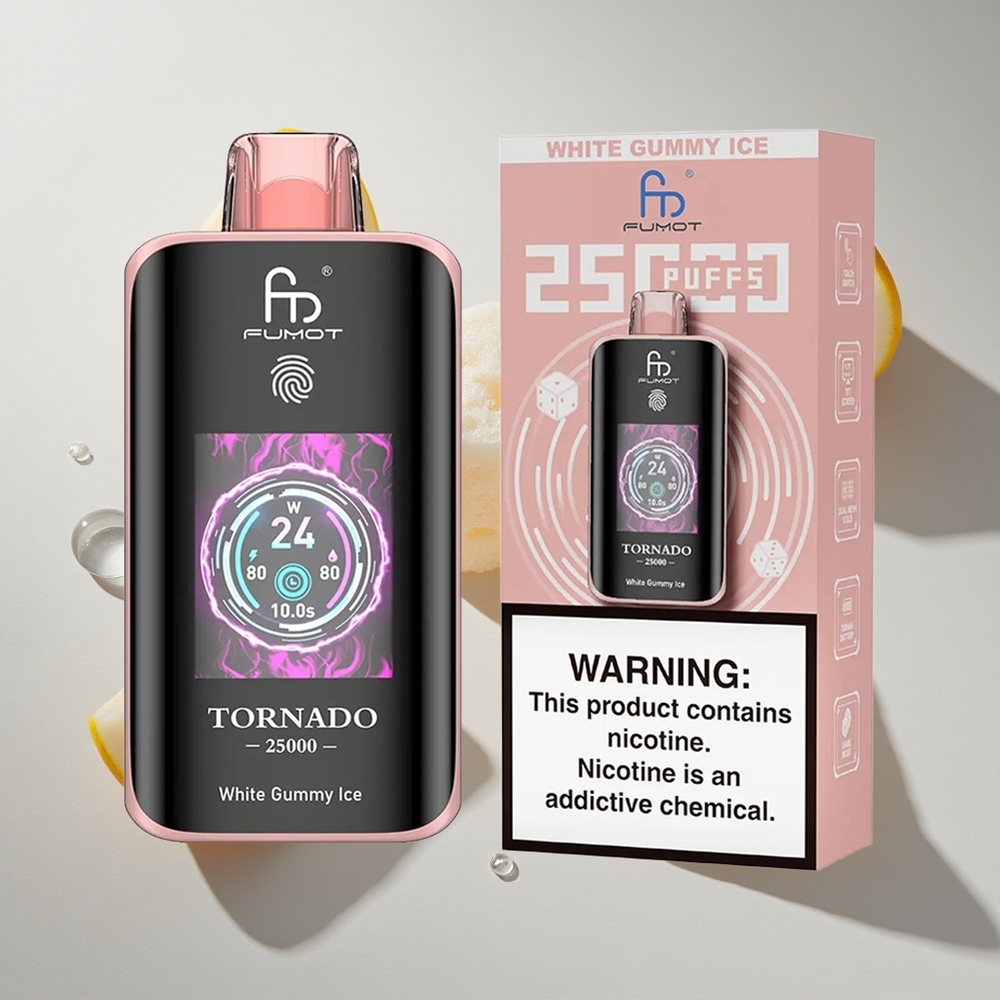 Witte Gummy IJs Fumot Tornado 25000 Puffs Nederland vapes met HD-scherm  Type-C opladen