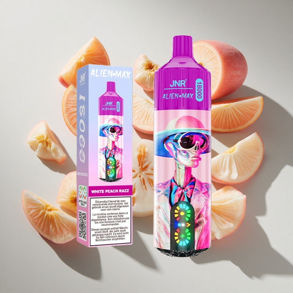 Witte Perzik Razz JNR Alien Max 18000 Puffs Nederland vapes met 28ml e-vloeistof  Type-C Opladen