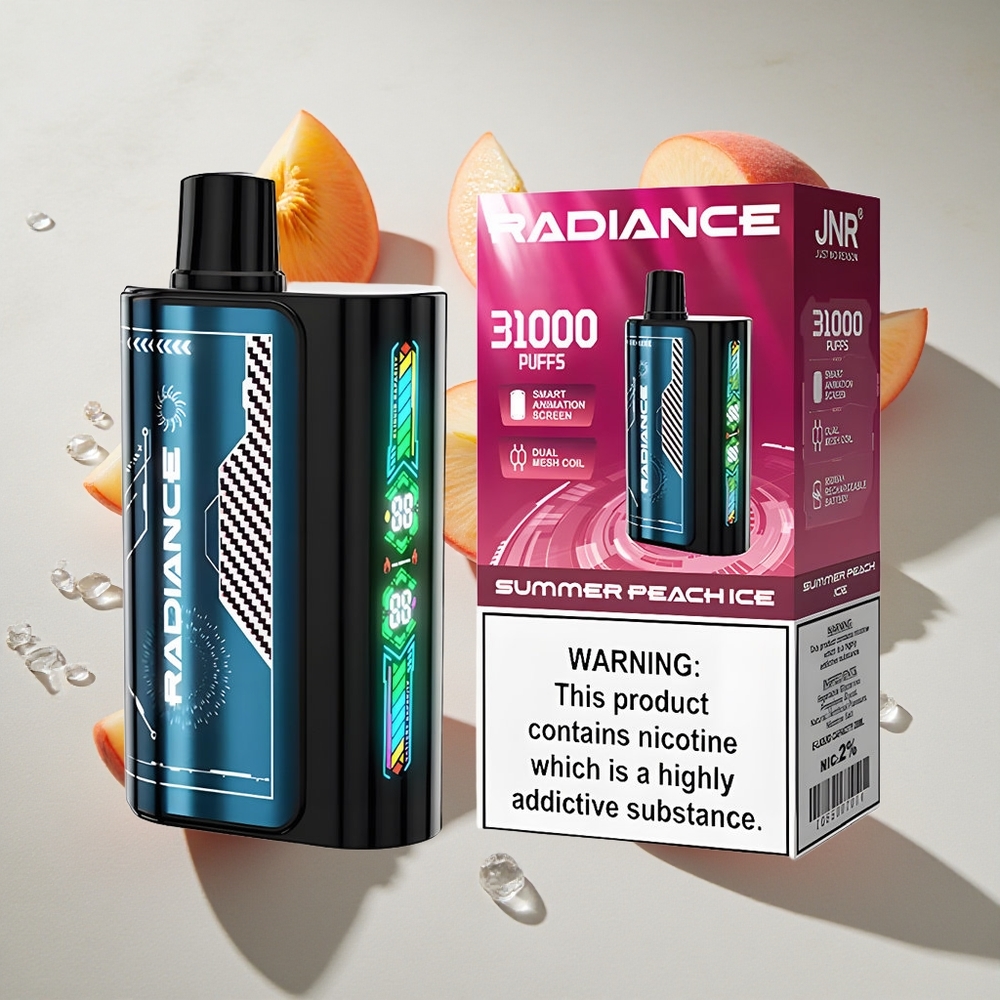 Zomerse Perzik IJs JNR Radiance 31000 Puffs Nederland vapes met 28ml e-vloeistof  Dual Mesh Coil