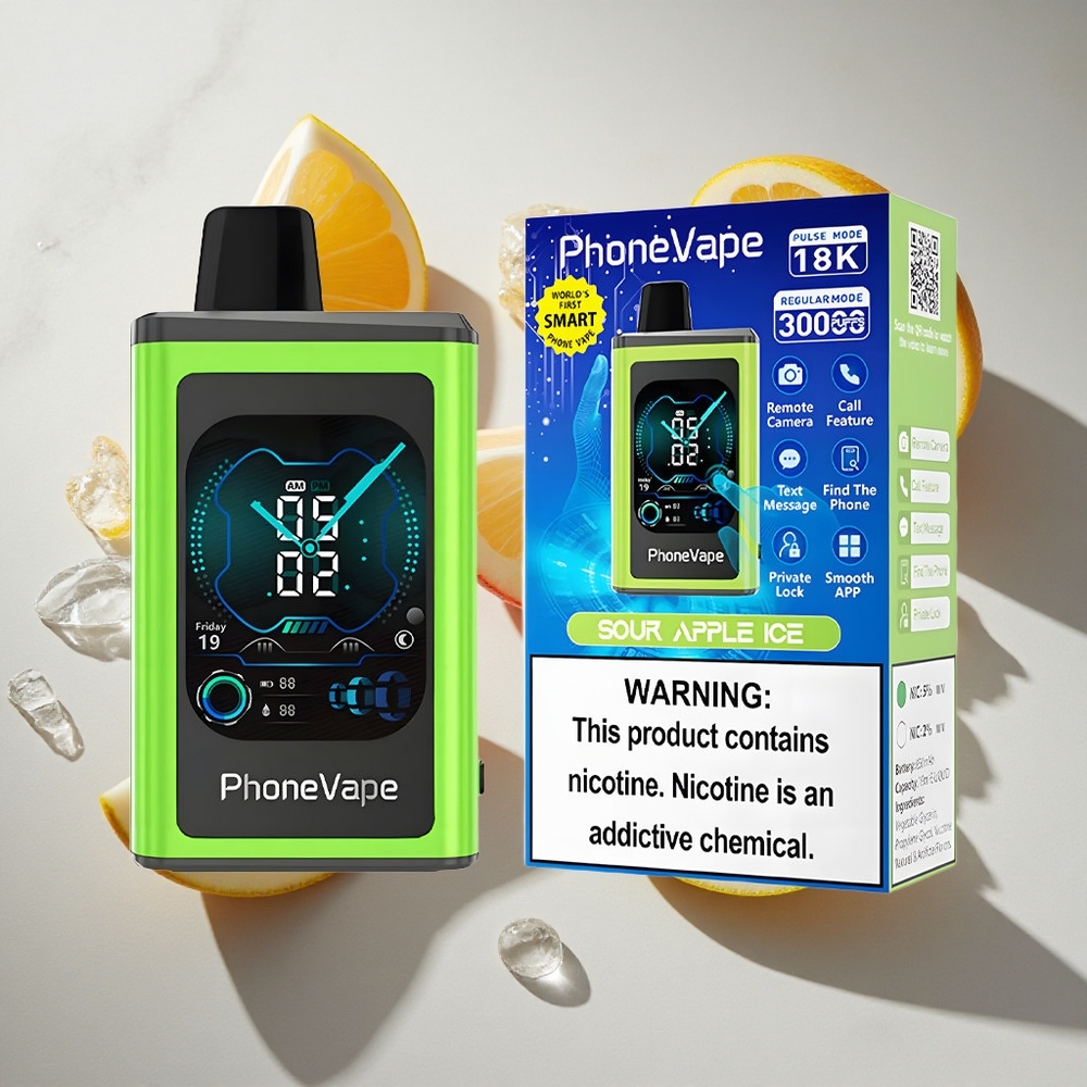 Zure Appel IJs JNR PhoneVape 30000 puffs Nederland vapes Type-C Oplaadbare Accu  Vol Display Scherm