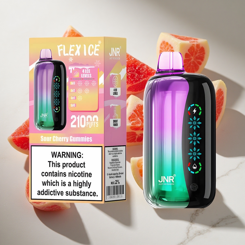 Zure Kersen Gummies JNR Flex Ice 21000 Puffs Nederland vapes met Aanpasbare IJs  Type-C Opladen