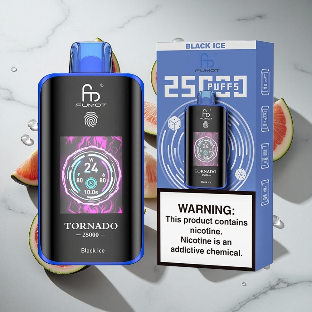 Zwarte IJs Fumot Tornado 25000 Puffs Nederland vapes met 20ml Voorgevulde E-liquid en Type-C oplaadpoort