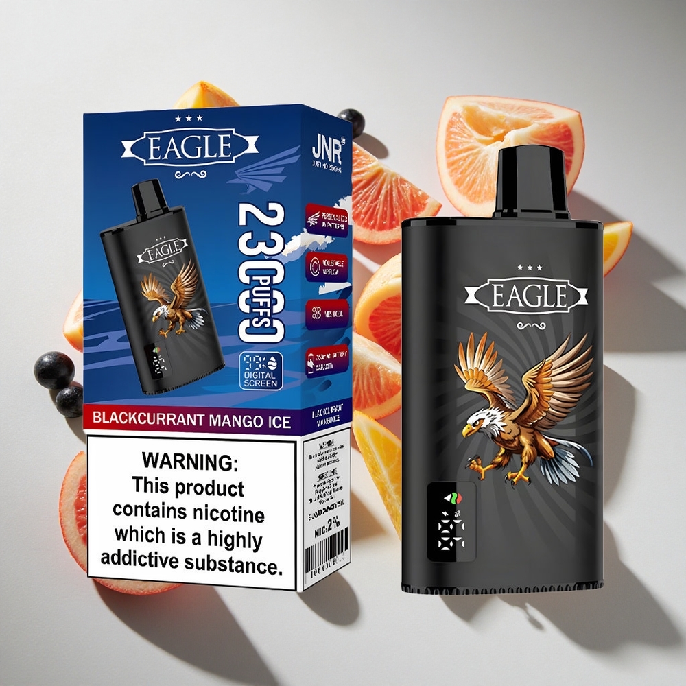 Zwarte bes Mango IJs JNR EAGLE Smart 23000 Puffs Nederland vapes met Digitaal Scherm  25ml Vloeistofcapaciteit